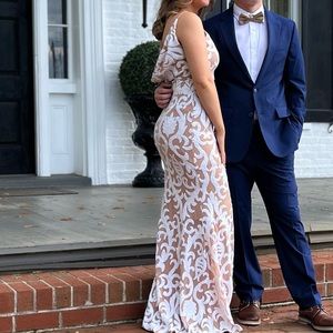 Nude and white prom dress